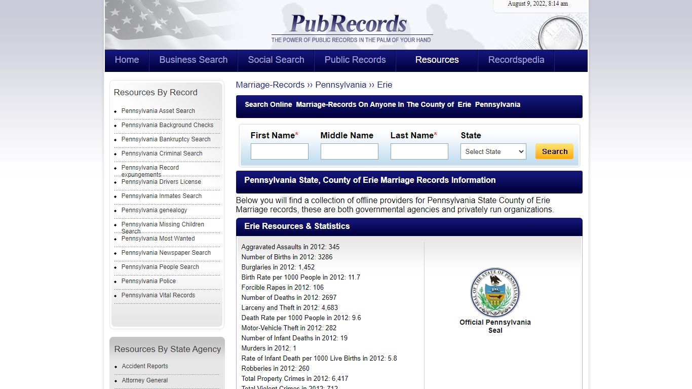 Erie County, Pennsylvania Marriage Records